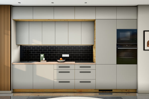 Küchenzeile Nexa Beige – 360 cm – mit Aufsatzschränken und 2 Hochschränken – K72-G360 R