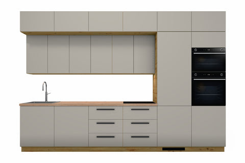 Küchenzeile Nexa Beige 360 cm freigestellt auf weißem Hintergrund