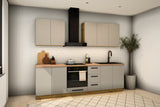 Küchenzeile Nexa Beige schräg von links mit Unterschrank D80 und Hängeschrank G80