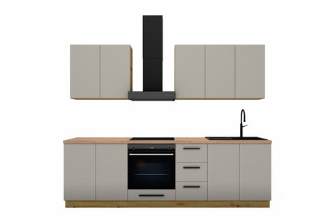 Küchenzeile Nexa Beige 260 cm freigestellt auf weißem Hintergrund