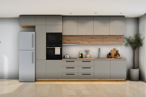 Küchenzeile Nexa Beige & Woodline – 400 cm – K18-G400 – Raumansicht frontal