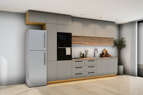 Küchenzeile Nexa Beige & Woodline – 400 cm – K18-G400 – Raumansicht über Eck von links