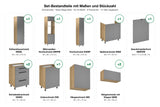 Set-Bestandteile Küchenzeile Nexa KL16-M320: 13 Schränke + Geschirrspülerfront mit Maßen – Farbe Beige Matt