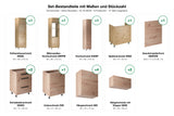 Set-Bestandteile Küchenzeile Nexa KL16-M320: 13 Schränke + Geschirrspülerfront mit Maßen – Farbe Woodline