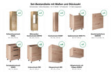 Set-Bestandteile Küchenzeile Nexa KL17-M300: 12 Schränke + Geschirrspülerfront mit Maßen – Farbe Woodline