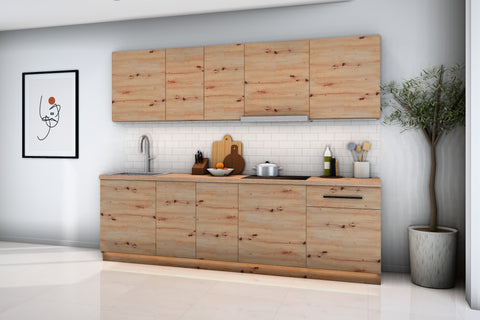 Küchenzeile Nexa Woodline – 260 cm – K19-G260 – Raumansicht über Eck von rechts