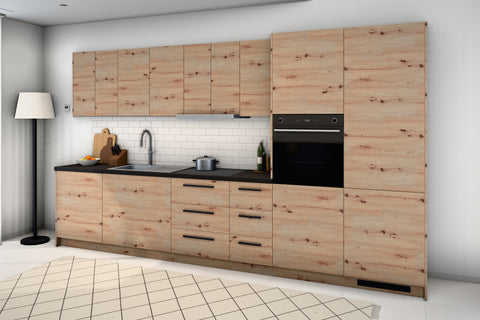 Küchenzeile Nexa Woodline & Artisan-Eiche – 360 cm – KÜ-LANG-002 – Raumansicht über Eck von rechts