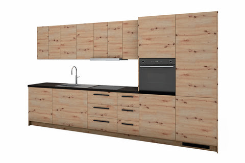 Küchenzeile Nexa Woodline & Artisan-Eiche – 360 cm – KÜ-LANG-002 – freigestellt, über Eck von rechts