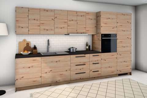 Küchenzeile Nexa Woodline & Artisan-Eiche – 360 cm – KÜ-LANG-002 – Raumansicht über Eck von links