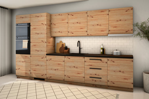Küchenzeile Nexa Woodline schräg von rechts mit Schubladenschrank D60S3 und Unterschrank D60