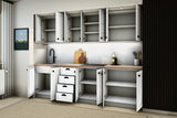 Küchenzeile Provence Andersen Kiefer – 260 cm – mit Glashängeschrank – K4-G260 – geöffnet, über Eck von rechts