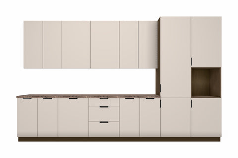 Küchenzeile Sorento Beige – 400 cm – mit 2 Hochschränken – K73-G400 R – freigestellt auf Weiß