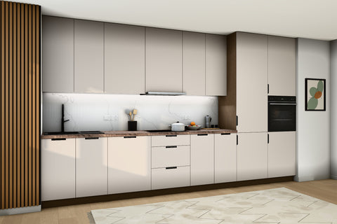 Küchenzeile Sorento Beige – 400 cm – mit 2 Hochschränken – K73-G400 R – Raumansicht über Eck von links