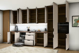 Küchenzeile Sorento Beige – 400 cm – mit 2 Hochschränken – K73-G400 R – geöffnet, über Eck von rechts