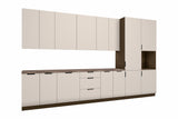 Küchenzeile Sorento Beige – 400 cm – mit 2 Hochschränken – K73-G400 R – freigestellt, über Eck von links