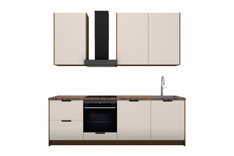 Küchenzeile Sorento Beige & Dunkle Eiche – 240 cm – KÜ-SORENTOB-001 – freigestellt auf Weiß