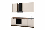 Küchenzeile Sorento Beige & Dunkle Eiche – 240 cm – KÜ-SORENTOB-001 – freigestellt, über Eck von rechts