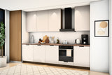 Küchenzeile Sorento Beige & Dunkle Eiche 300 cm – Ausführung Komfort – Raumansicht schräg