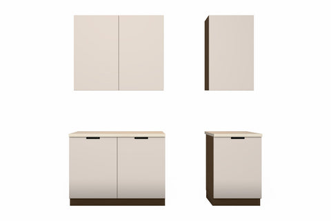 Küchenzeile Sorento Beige & Dunkle Eiche 300 cm – Ausführung Kompakt – Nur Küche, freigestellt