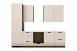 Küchenzeile Sorento Beige & Dunkle Eiche 300 cm – Ausführung Premium – Nur Küche, freigestellt
