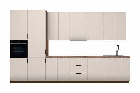 Küchenzeile Sorento Beige 400 cm freigestellt auf weißem Hintergrund