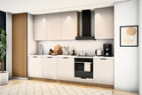 Küchenzeile Sorento Beige & Sonoma Eiche 300 cm – Ausführung Komfort – Raumansicht schräg