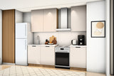 Küchenzeile Sorento Beige & Sonoma Eiche 300 cm – Ausführung Kompakt – Raumansicht schräg