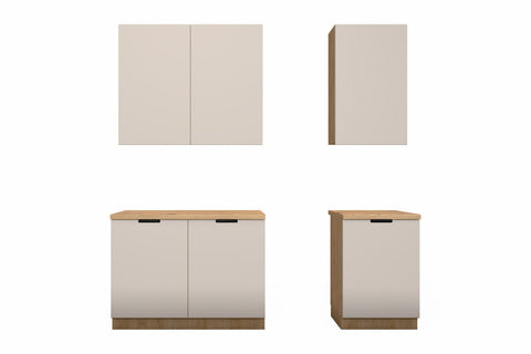 Küchenzeile Sorento Beige & Sonoma Eiche 300 cm – Ausführung Kompakt – Nur Küche, freigestellt