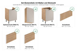 Küchenzeile Sorento Beige & Sonoma Eiche 300 cm – Ausführung Kompakt – Set-Bestandteile mit Maßen und Stückzahl