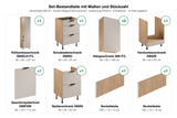 Küchenzeile Sorento Beige & Sonoma Eiche 300 cm – Ausführung Premium – Set-Bestandteile mit Maßen und Stückzahl