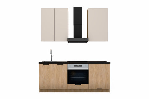 Küchenzeile Sorento Beige & Sonoma Eiche 200 cm freigestellt auf weißem Hintergrund