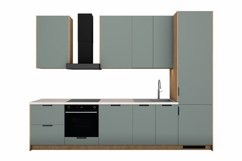 Küchenzeile Sorento Grün & Sonoma Eiche – 320 cm – KÜ-SORENTO3-001 – freigestellt auf Weiß