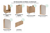 Set-Bestandteile mit Maßen und Stückzahl – Küchenzeile – Sorento Beige & Sonoma Eiche – K46-G200