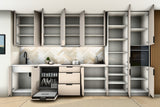 Küchenzeile Sorento Weiß & Beige – 400 cm – K58-G400 R – Türen, Klappen und Auszüge geöffnet
