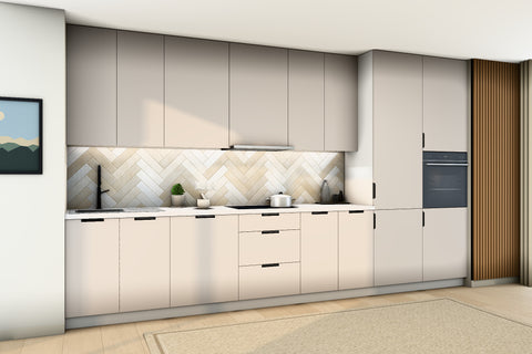 Küchenzeile Sorento Weiß & Beige – 400 cm – K58-G400 R – Raumansicht über Eck von links