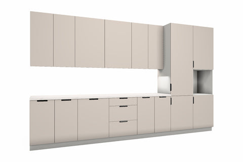 Küchenzeile Sorento Weiß & Beige – 400 cm – K58-G400 R – freigestellt, über Eck von links