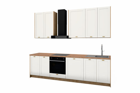Küchenzeile Sorento Weiß & Sonoma Eiche – 280 cm – KÜ-SORENTO5-001 – freigestellt, über Eck von rechts