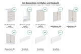 Set-Bestandteile mit Maßen und Stückzahl – Küchenzeile Sycylia Weiß Creme – 260 cm – KÜ-SYC-002