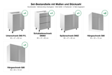 Set-Bestandteile mit Maßen und Stückzahl – Küchenzeile Velmora Grau Hochglanz – K35-G200