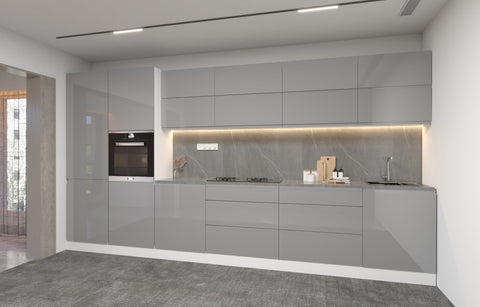 Küchenzeile Velmora Grau KÜ-AS-003 – 400 cm – Moderne Küchenblock ohne Arbeitsplatte – Ansicht 4