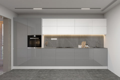 Küchenzeile Velmora Grau & Weiß KÜ-AS-003 – 400 cm – Moderne Küchenblock ohne Arbeitsplatte