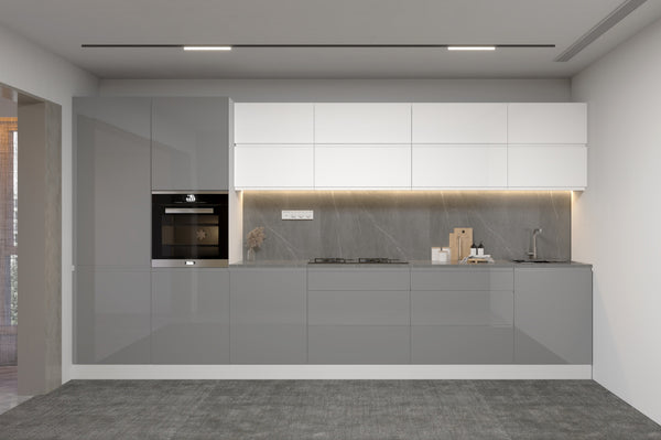 Küchenzeile Velmora Grau & Weiß KÜ-AS-003 – 400 cm – Moderne Küchenblock ohne Arbeitsplatte