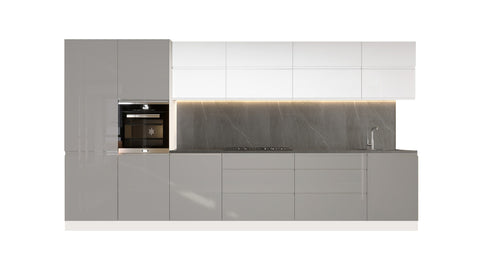 Küchenzeile Velmora Grau & Weiß KÜ-AS-003 – 400 cm – Moderne Küchenblock ohne Arbeitsplatte – Ansicht 2