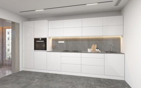 Küchenzeile Velmora Weiß KÜ-AS-003 – 400 cm – Moderne Küchenblock ohne Arbeitsplatte – Ansicht 4