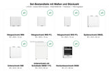 Set-Bestandteile L-Küche Avelora KS48-G260x190: 7 Schränke mit Maßen – Farbe Weiß Hochglanz