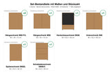 Set-Bestandteile L-Küche Bonira KS43-G260: 7 Schränke mit Maßen – Farbe Hicora Eiche