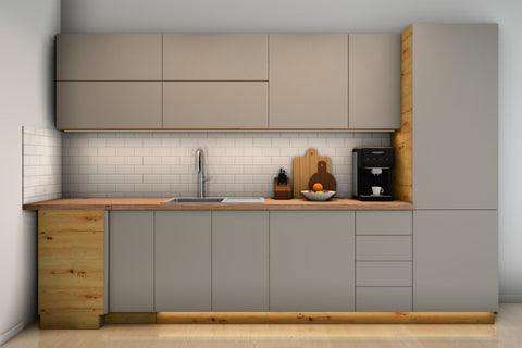 L-Küche Nexa Beige – 330 × 210 cm – K53-G330 – Wand A frontal