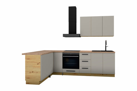L-Küche Nexa Beige 270 × 170 cm freigestellt auf weißem Hintergrund