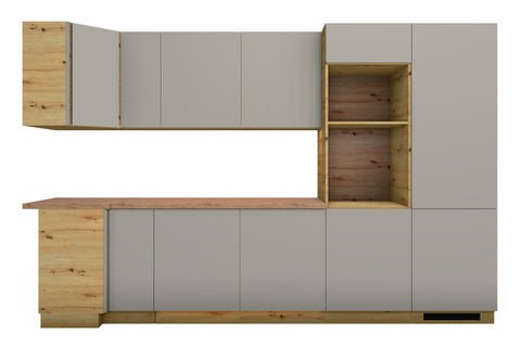 L-Küche Nexa Beige & Artisan-Eiche – 330 × 270 cm – KÜ-NEXA-003 – Wand A freigestellt auf Weiß
