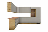 L-Küche Nexa Beige & Artisan-Eiche – 330 × 270 cm – KÜ-NEXA-003 – freigestellt, über Eck von links